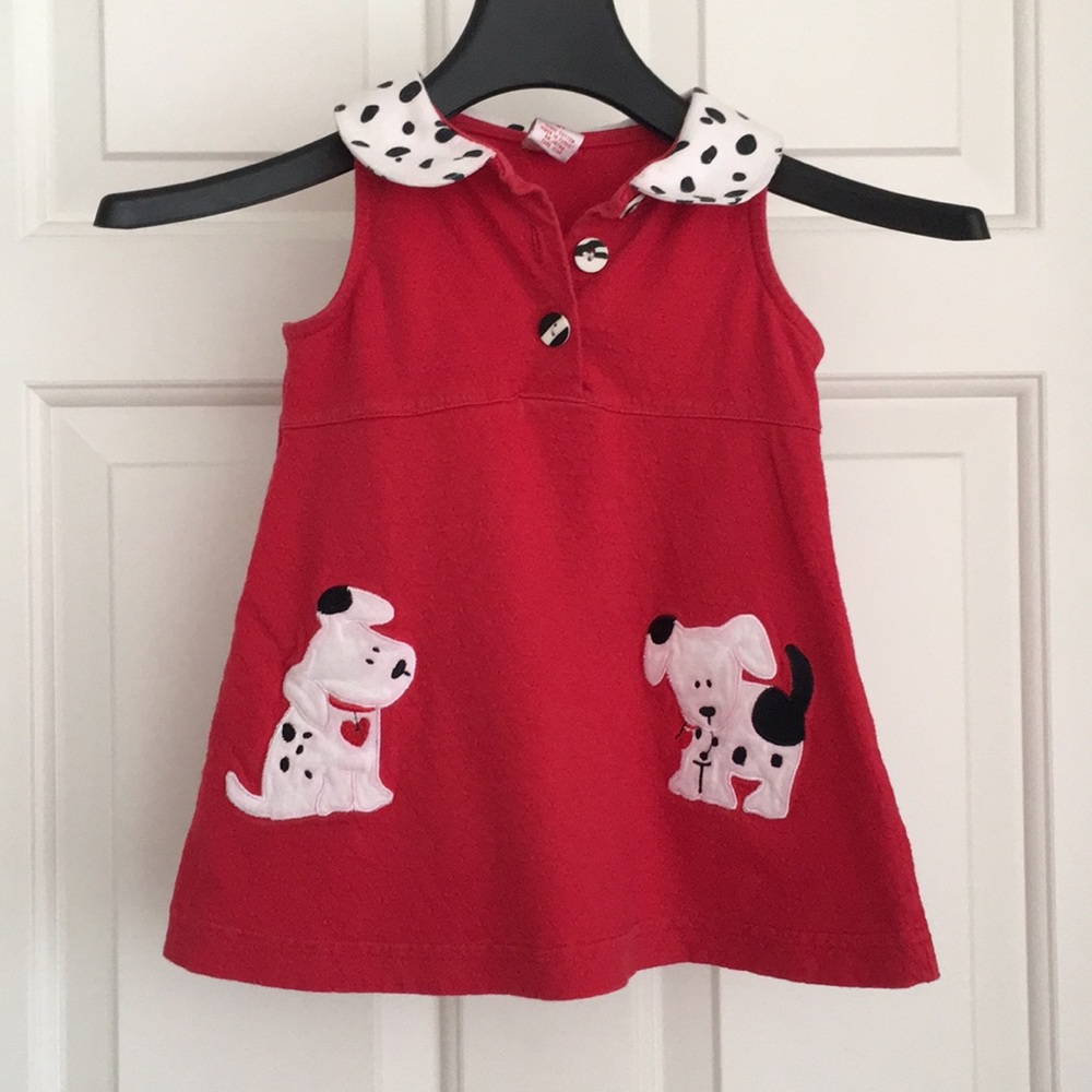 Copper Key Girls Dress 2T Red Puppy Button Collar